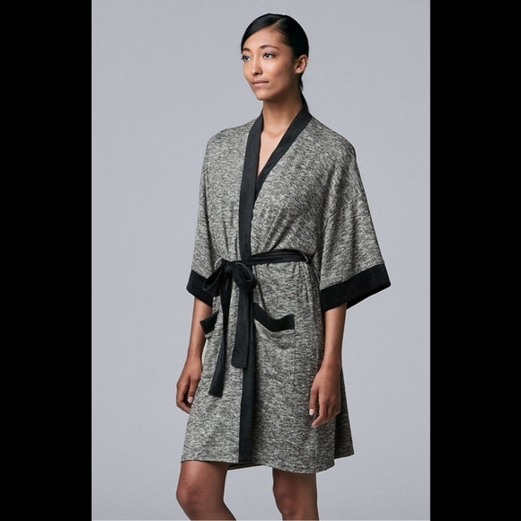 Simply Vera Wang 3/4 Sleeve Marled Jersey Robe - Picture 1 of 6